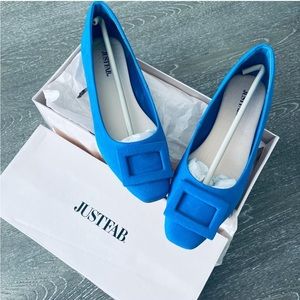 Bright Blue Big Buckle Detail Flat 5.5